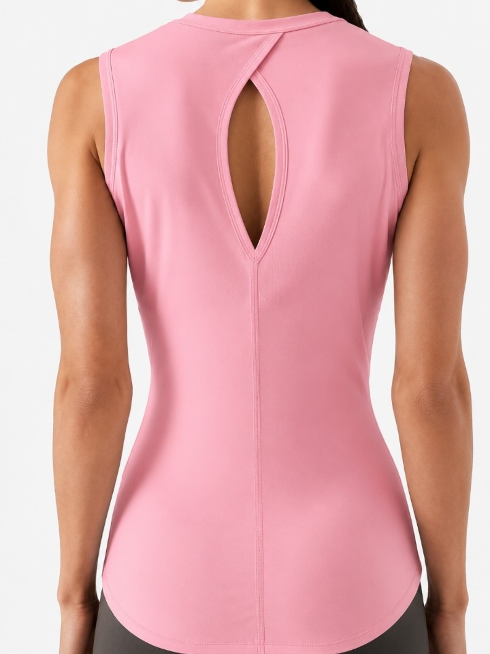 Open Back Workout Top - Sleeveless Yoga Tank, Moisture-Wicking Pink Sz S